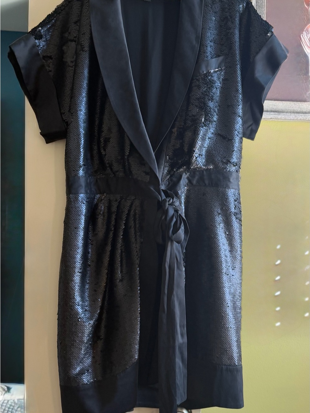 Banana Republic Black Sequin Tie-Waist Dress